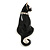 Black Enamel with Crystal Collar Cat Brooch In Gold Tone Metal - 43mm Long - view 9