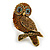 Vintage Inspired Topaz Crystal Owl Brooch In Aged Gold Tone - 70mm Long
