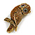 Vintage Inspired Topaz Crystal Owl Brooch In Aged Gold Tone - 70mm Long - view 2