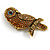 Vintage Inspired Topaz Crystal Owl Brooch In Aged Gold Tone - 70mm Long - view 3