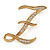 'Z' Gold Plated Clear Crystal Letter Z Alphabet Initial Brooch Personalised Jewellery Gift - 40mm Tall - view 7