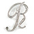 'R' Rhodium Plated Clear Crystal Letter R Alphabet Initial Brooch Personalised Jewellery Gift - 45mm Tall