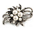 Vintage Inspired Crystal, Pearl Floral Brooch in Aged Silver Tone - 63mm Across - view 2