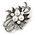 Vintage Inspired Crystal, Pearl Floral Brooch in Aged Silver Tone - 63mm Across - view 4