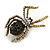 Vintage Inspired Black/ Clear/ Ab Crystal Spider Brooch In Aged Gold Tone Metal - 50mm Tall - view 3