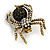 Vintage Inspired Black/ Clear/ Ab Crystal Spider Brooch In Aged Gold Tone Metal - 50mm Tall - view 4