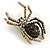 Vintage Inspired Black/ Clear/ Ab Crystal Spider Brooch In Aged Gold Tone Metal - 50mm Tall - view 5