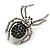 Vintage Inspired Black/ Clear/ Ab Crystal Spider Brooch In Aged Silver Tone Metal - 50mm Tall - view 3