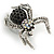 Vintage Inspired Black/ Clear/ Ab Crystal Spider Brooch In Aged Silver Tone Metal - 50mm Tall - view 4