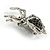 Vintage Inspired Black/ Clear/ Ab Crystal Spider Brooch In Aged Silver Tone Metal - 50mm Tall - view 5