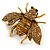 Vintage Inspired Champagne/ Amber Crystal Bee Brooch In Aged Gold Tone Metal - 38mm Across - view 8