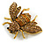 Vintage Inspired Champagne/ Amber Crystal Bee Brooch In Aged Gold Tone Metal - 38mm Across - view 5