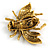 Vintage Inspired Champagne/ Amber Crystal Bee Brooch In Aged Gold Tone Metal - 38mm Across - view 3