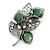 Vintage Inspired AB Crystal Jade Semiprecious Stone Floral Brooch/ Pendant In Pewter Tone Metal - 63mm Long