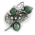 Vintage Inspired AB Crystal Jade Semiprecious Stone Floral Brooch/ Pendant In Pewter Tone Metal - 63mm Long - view 3
