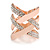 Fancy Women's Clear Crystal Scarf Ring Clip Slide in Rose Gold Tone Metal - 30mm Tall