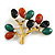 Vintage Inspired Semiprecious Agate Stone, Faux Pearl Tree Brooch In Aged Gold Tone - 65mm Across