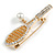 Clear Crystal Tennis Racket with Pearl Bead Ball Brooch In Gold Tone Metal - 55mm Across - view 4