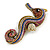 Oversized Multicoloured Crystal Seahorse Brooch/ Pendant in Aged Gold Tone Metal - 90mm Tall - view 6
