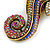Oversized Multicoloured Crystal Seahorse Brooch/ Pendant in Aged Gold Tone Metal - 90mm Tall - view 7