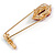 Large Crystal Lips and Lipstick Safety Pin Brooch In Gold Tone Metal - 70mm L - view 5