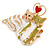 'Cat's Love' Romantic Enamel Brooch In Gold Tone (Cream/ White/ Olive) - 40mm Across - view 3