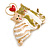 'Cat's Love' Romantic Enamel Brooch In Gold Tone (Cream/ White/ Olive) - 40mm Across - view 4