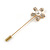 Gold Tone Clear Crystal White Pearl Daisy Flower Lapel, Hat, Suit, Tuxedo, Collar, Scarf, Coat Stick Brooch Pin - 60mm L - view 2