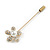 Gold Tone Clear Crystal White Pearl Daisy Flower Lapel, Hat, Suit, Tuxedo, Collar, Scarf, Coat Stick Brooch Pin - 60mm L