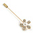 Gold Tone Clear Crystal White Pearl Daisy Flower Lapel, Hat, Suit, Tuxedo, Collar, Scarf, Coat Stick Brooch Pin - 60mm L - view 5