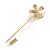 Gold Tone Clear Crystal White Pearl Daisy Flower Lapel, Hat, Suit, Tuxedo, Collar, Scarf, Coat Stick Brooch Pin - 60mm L - view 6