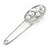 Large Clear Crystal White Faux Pearl Open Oval Safety Pin Brooch In Silver Tone - 70mm L - view 4