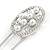 Large Clear Crystal White Faux Pearl Open Oval Safety Pin Brooch In Silver Tone - 70mm L - view 3