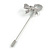 Silver Tone Clear Crystal Bow Lapel, Hat, Suit, Tuxedo, Collar, Scarf, Coat Stick Brooch Pin - 65mm L