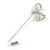 Silver Tone Clear Crystal Bow Lapel, Hat, Suit, Tuxedo, Collar, Scarf, Coat Stick Brooch Pin - 65mm L - view 4