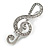 Clear Crystal Treble Clef Brooch In Silver Tone Metal - 45mm Long - view 5