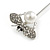 Silver Tone Clear Crystal Glass Pearl Bee Lapel, Hat, Suit, Tuxedo, Collar, Scarf, Coat Stick Brooch Pin - 60mm L - view 7