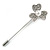 Silver Tone Clear Crystal 3 Petal Flower Lapel, Hat, Suit, Tuxedo, Collar, Scarf, Coat Stick Brooch Pin - 70mm L - view 8