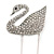 Large Clear Crystal Swan Safety Pin Brooch In Silver Tone Metal - 70mm L - view 4