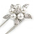 Large Clear Crystal Faux Pearl Flower Safety Pin Brooch In Silver Tone - 70mm Across - view 3