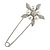 Large Clear Crystal Faux Pearl Flower Safety Pin Brooch In Silver Tone - 70mm Across - view 7