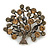 Vintage Inspired Grey/ Citrine Crystal Tree Brooch In Aged Gold Tone Metal - 55mm Tall - view 3