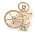 Clear Crystal Bicycle Brooch In Gold Tone Metal - 45mm Across - view 3