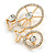 Clear Crystal Bicycle Brooch In Gold Tone Metal - 45mm Across - view 4