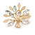 Small Clear Crystal Tree Brooch In Gold Tone - 35mm Across