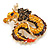 Orange/ Brown/ Red Enamel Chinese Dragon Brooch In Gold Tone Metal - 40mm Tall - view 5