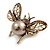 Small Vintage Inspired Crystal Faux Pearl Bug Brooch In Aged Gold Tone - 40mm Across - view 3