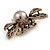 Small Vintage Inspired Crystal Faux Pearl Bug Brooch In Aged Gold Tone - 40mm Across - view 4