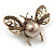 Small Vintage Inspired Crystal Faux Pearl Bug Brooch In Aged Gold Tone - 40mm Across - view 5