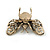 Small Vintage Inspired Crystal Faux Pearl Bug Brooch In Aged Gold Tone - 40mm Across - view 6